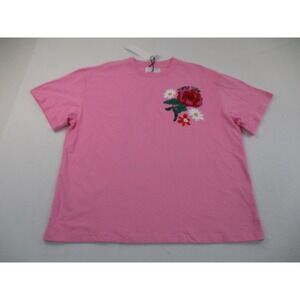 First Row T-Shirt Men XL Pink Rose Floral Embroidered Relaxed Fit Streetwear